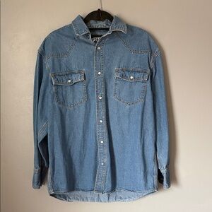 Key Men’s Blue Denim Pearl Snap Button-Down Workwear Western Shirt Large